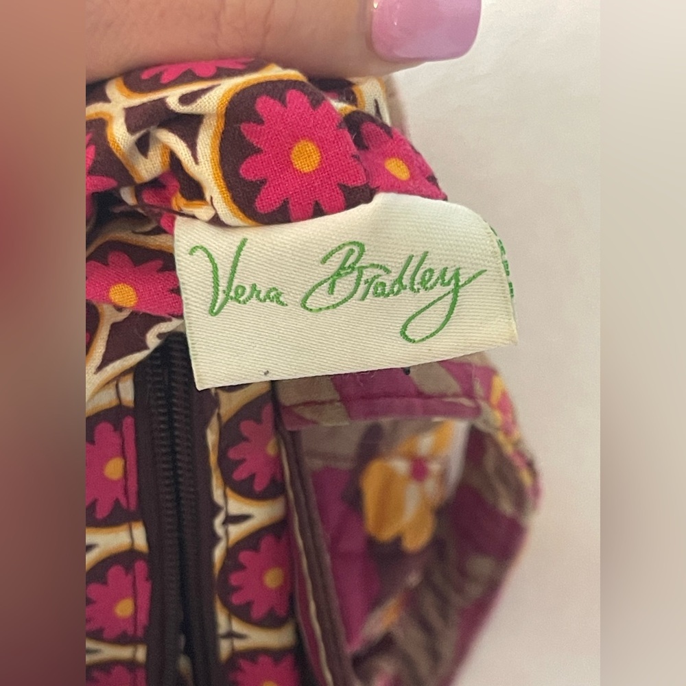 VERA BRADLEY Floral Fabric Purse - Pink/ Brown/ Orange Floral Approx 12” X 11” - Picture 6 of 6